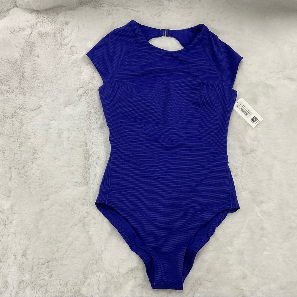 SPANX Blue One-Piece Cap -sleeve Swimsuit